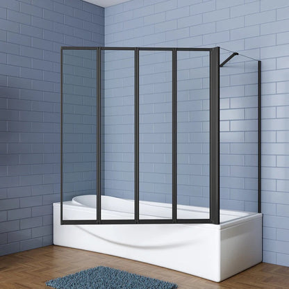 AICA Vanová zástěna skládací černá - 4-dílná sprchová clona s bočním panelem, 4mm bezpečnostní NANO sklo EasyClean, hliníkový protikorozní profil, nastavitelná šířka 90-100cm, výška 140cm, moderní design do koupelny, česká dodávka