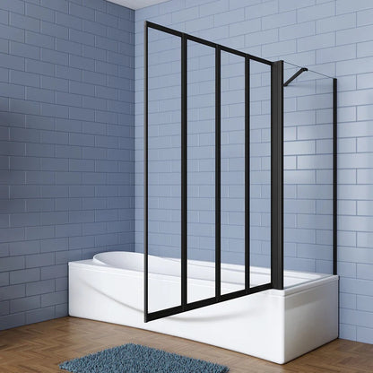 AICA Vanová zástěna skládací černá - 4-dílná sprchová clona s bočním panelem, 4mm bezpečnostní NANO sklo EasyClean, hliníkový protikorozní profil, nastavitelná šířka 90-100cm, výška 140cm, moderní design do koupelny, česká dodávka