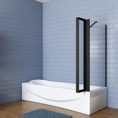 AICA Vanová zástěna skládací černá - 4-dílná sprchová clona s bočním panelem, 4mm bezpečnostní NANO sklo EasyClean, hliníkový protikorozní profil, nastavitelná šířka 90-100cm, výška 140cm, moderní design do koupelny, česká dodávka