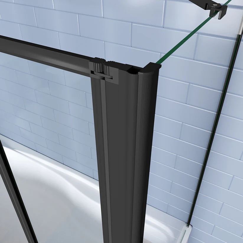 AICA Vanová zástěna skládací černá - 4-dílná sprchová clona s bočním panelem, 4mm bezpečnostní NANO sklo EasyClean, hliníkový protikorozní profil, nastavitelná šířka 90-100cm, výška 140cm, moderní design do koupelny, česká dodávka