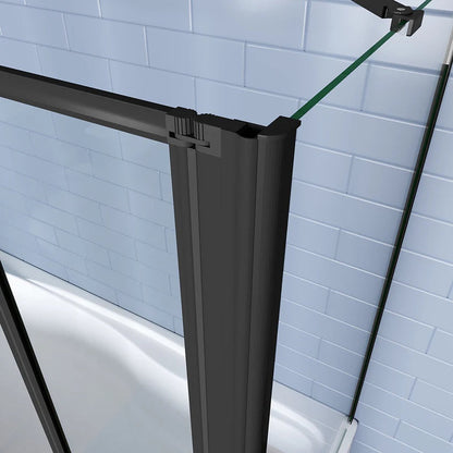 AICA Vanová zástěna skládací černá - 4-dílná sprchová clona s bočním panelem, 4mm bezpečnostní NANO sklo EasyClean, hliníkový protikorozní profil, nastavitelná šířka 90-100cm, výška 140cm, moderní design do koupelny, česká dodávka