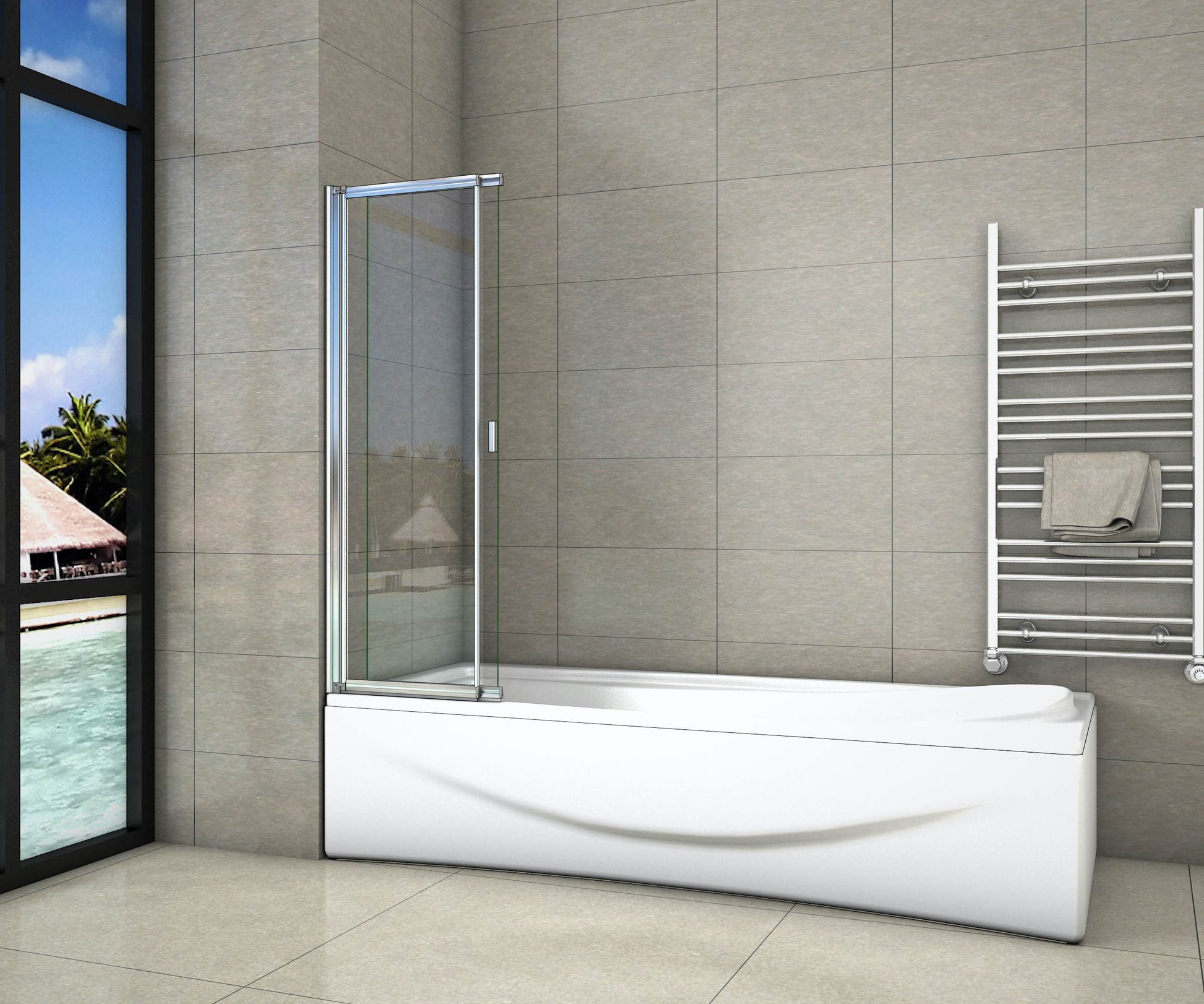 AICA vanová zástěna posuvná FQ2-80 s čirým bezpečnostním sklem 4mm | Chromový hliníkový profil | Rozměr 80x140cm | Otočná 90° dovnitř i ven | Univerzální montáž (vpravo/vlevo) | Moderní koupelnový doplněk | Voděodolné těsnění | Dodáváno s instalační lištou