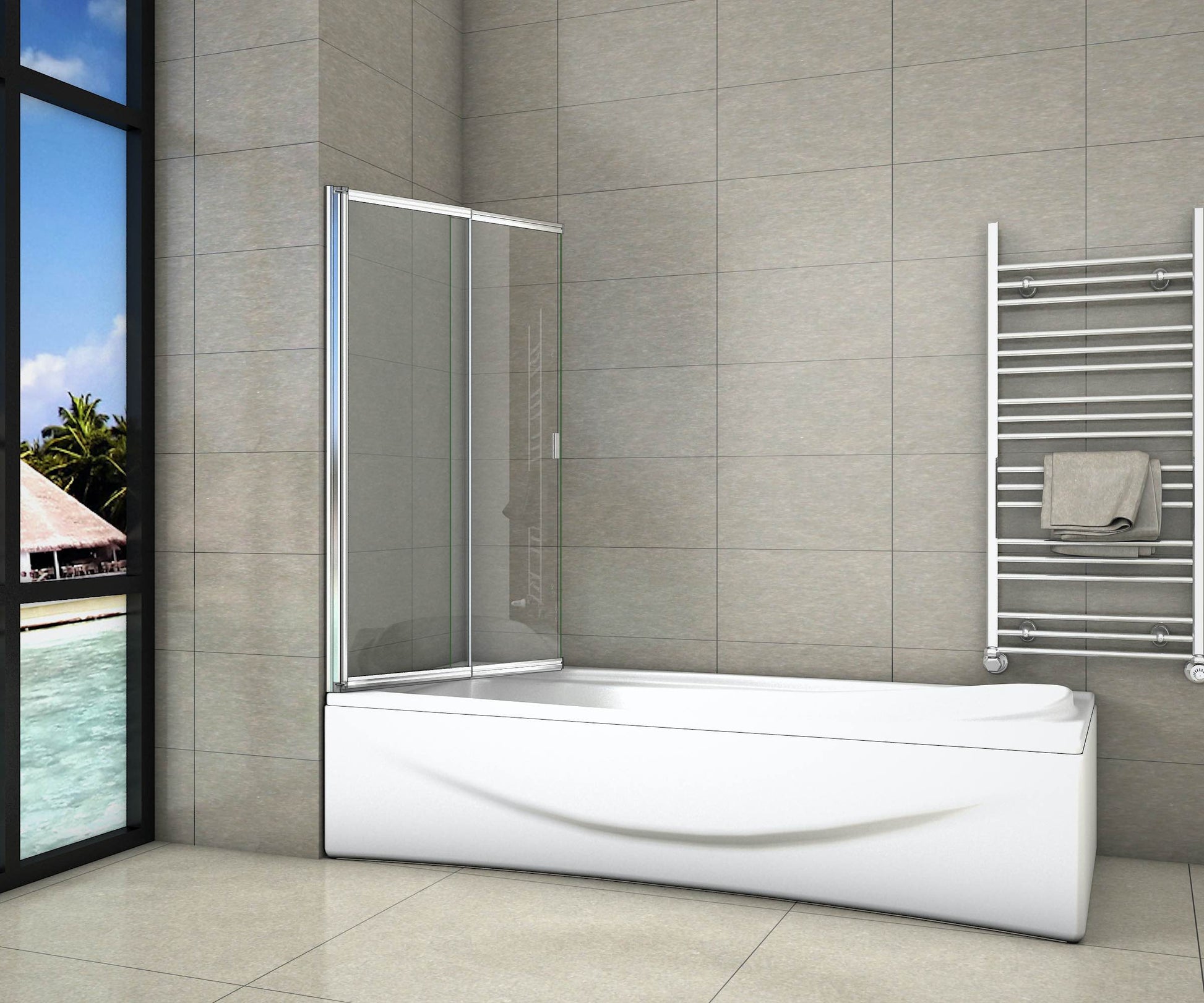 AICA vanová zástěna posuvná FQ2-80 s čirým bezpečnostním sklem 4mm | Chromový hliníkový profil | Rozměr 80x140cm | Otočná 90° dovnitř i ven | Univerzální montáž (vpravo/vlevo) | Moderní koupelnový doplněk | Voděodolné těsnění | Dodáváno s instalační lištou