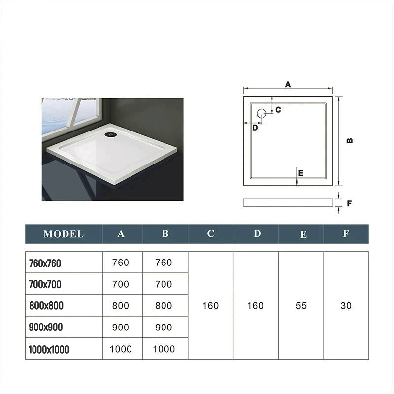 Biela štvorcová sprchová vanička 80x80 z litého mramoru s gelcoat povrchom. Protisklzový a antibakteriálny povrch, montáž na úrovni podlahy, moderný dizajn pre vašu kúpeľňu.