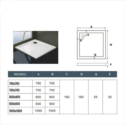 Biela štvorcová sprchová vanička 80x80 z litého mramoru s gelcoat povrchom. Protisklzový a antibakteriálny povrch, montáž na úrovni podlahy, moderný dizajn pre vašu kúpeľňu.