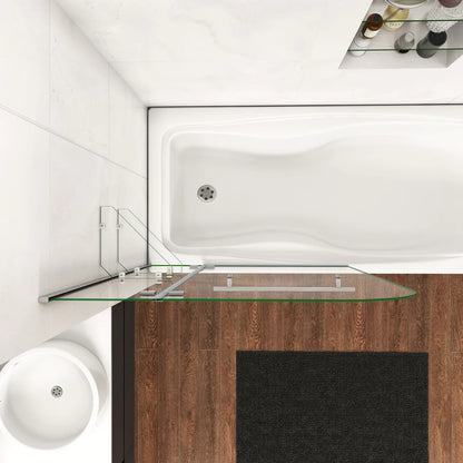 AICA Vanová zástěna otočná H2S-HB s poličkami a věšákem – nastavitelná 90-120cm, chrom, 6mm NANO bezpečnostní sklo EasyClean, výška 140cm, rohová montáž, moderní koupelnový design