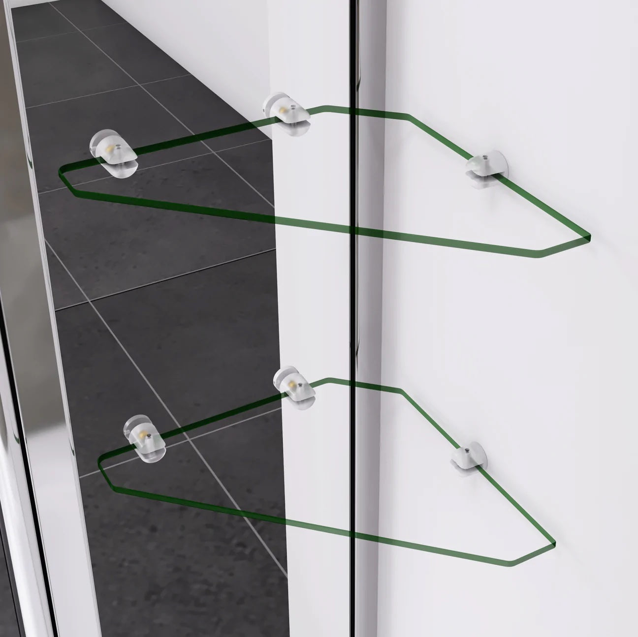 AICA Vanová zástěna otočná H2S-HB s poličkami a věšákem – nastavitelná 90-120cm, chrom, 6mm NANO bezpečnostní sklo EasyClean, výška 140cm, rohová montáž, moderní koupelnový design