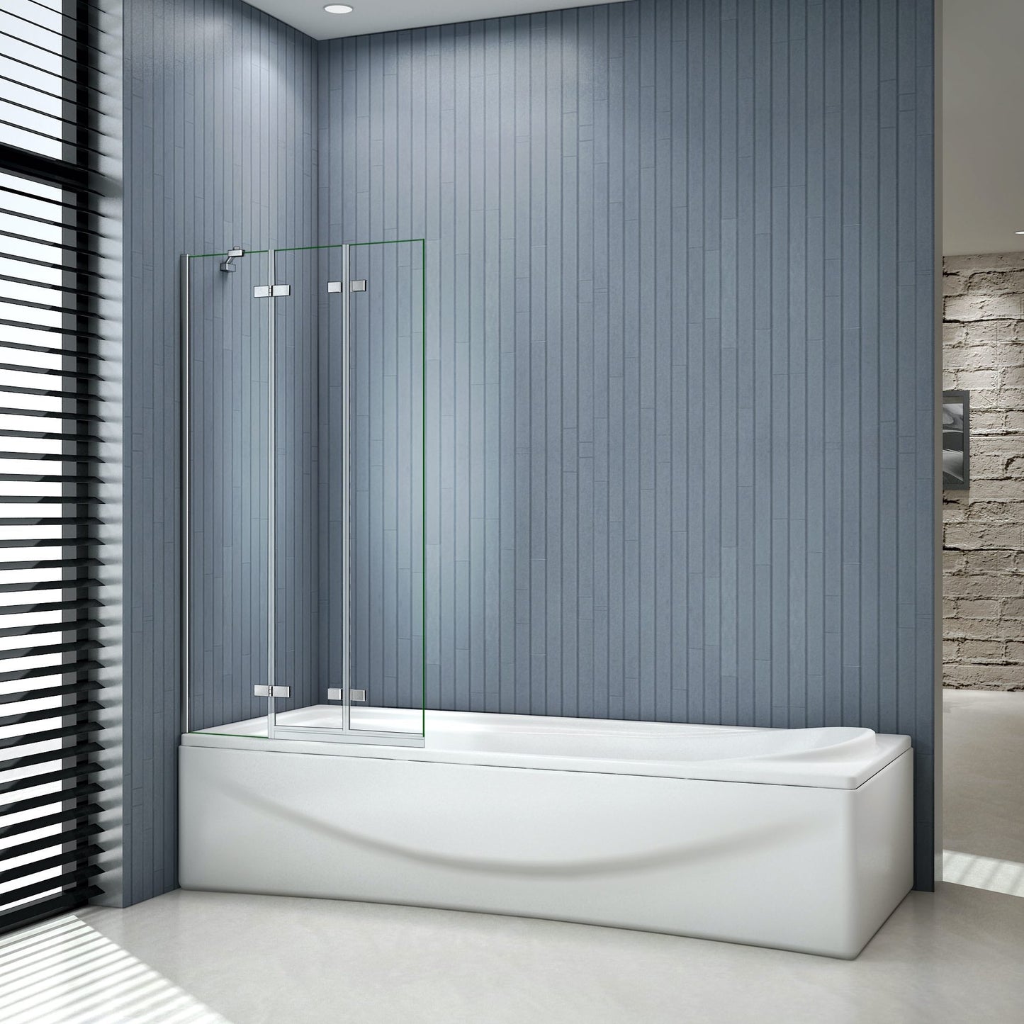 AICA Vanová zástěna skládací H3-10 - 3-dílná nano čirá skleněná zástěna 100x140 cm, chrom, 6mm bezpečnostní sklo EasyClean ESG, univerzální montáž (levá/pravá), sklopná konstrukce