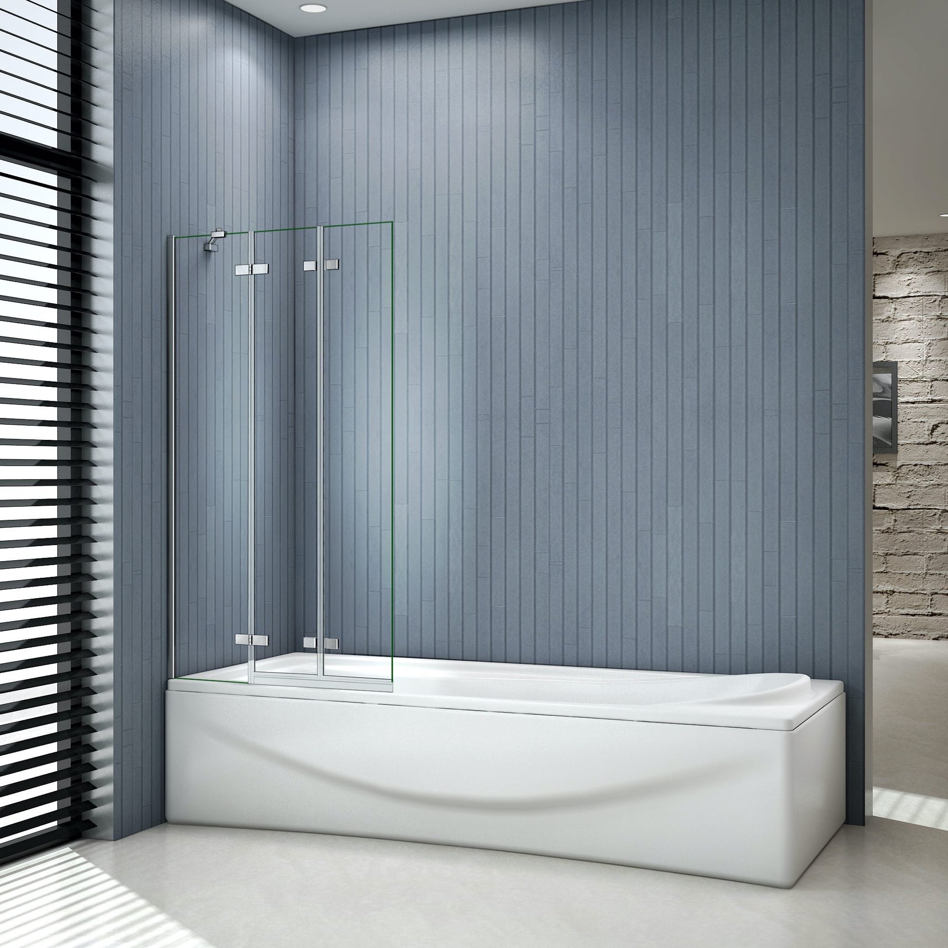 AICA Vanová zástěna skládací H3-10 - 3-dílná nano čirá skleněná zástěna 100x140 cm, chrom, 6mm bezpečnostní sklo EasyClean ESG, univerzální montáž (levá/pravá), sklopná konstrukce