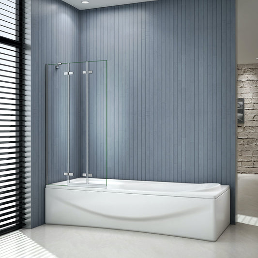 AICA Vanová zástěna skládací H3-10 - 3-dílná nano čirá skleněná zástěna 100x140 cm, chrom, 6mm bezpečnostní sklo EasyClean ESG, univerzální montáž (levá/pravá), sklopná konstrukce