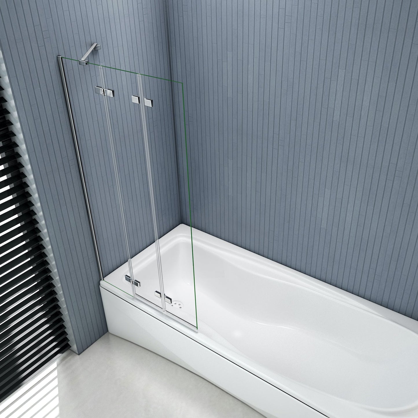 AICA Vanová zástěna skládací H3-10 - 3-dílná nano čirá skleněná zástěna 100x140 cm, chrom, 6mm bezpečnostní sklo EasyClean ESG, univerzální montáž (levá/pravá), sklopná konstrukce