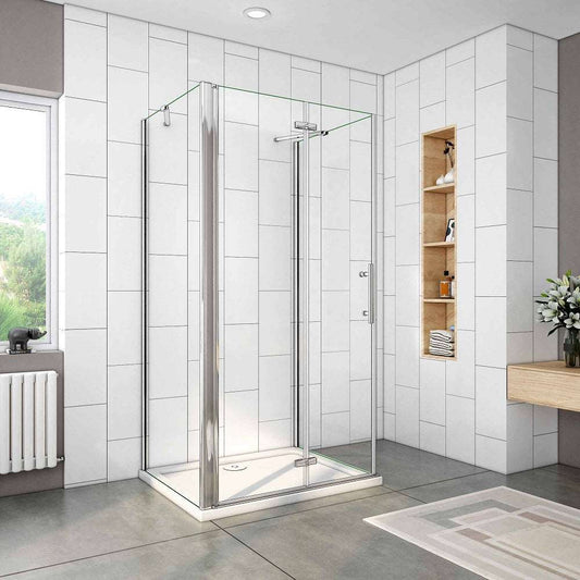 Sprchový kout U tvar se zalamovacími dveřmi - 6mm bezpečnostní NANO sklo EasyClean, chromové madlo, 2 boční stěny (80/90 cm), výška 195 cm. Moderní sprchová kabina s magnetickou lištou a leštěným hliníkovým profilem. Vhodný do malých i prostorných koupelen, snadná instalace