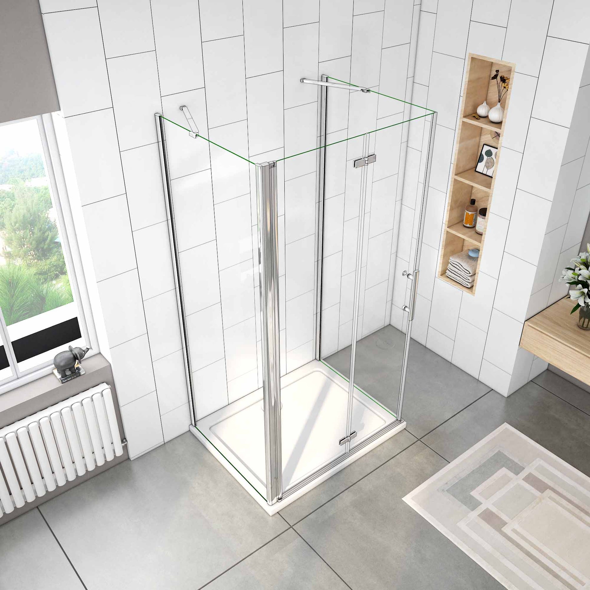 AICA Sprchový kout U tvar se zalamovacími dveřmi - 6mm bezpečnostní NANO sklo EasyClean, chromový profil. 2 boční panely (80/90 cm), výška 195 cm. Kvalitní sprchová kabina s magnetickým těsněním a odolným hliníkovým rámem. Perfektní řešení pro moderní koupelny