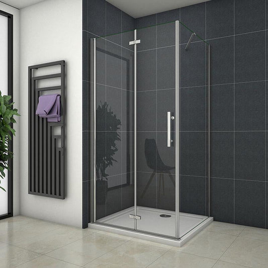 AICA Sprchový kout obdélníkový s boční stěnou – zalamovací dveře, chromové profily, 6mm NANO sklo EasyClean, rozměry 70-120cm, výška 195cm, moderní design do koupelny, bezpečnostní sklo, magnetické zavírání, sprchový box s panelom, nastavitelný sprchový kout