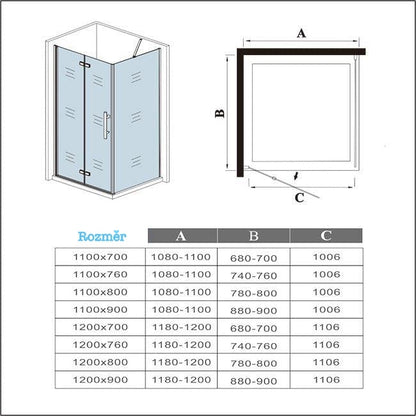 AICA Sprchový kout obdélníkový HPK-2E-WAP-R – zalamovací dveře, 6mm NANO sklo, chrom, výška 185cm (nastavitelný 70-120cm)