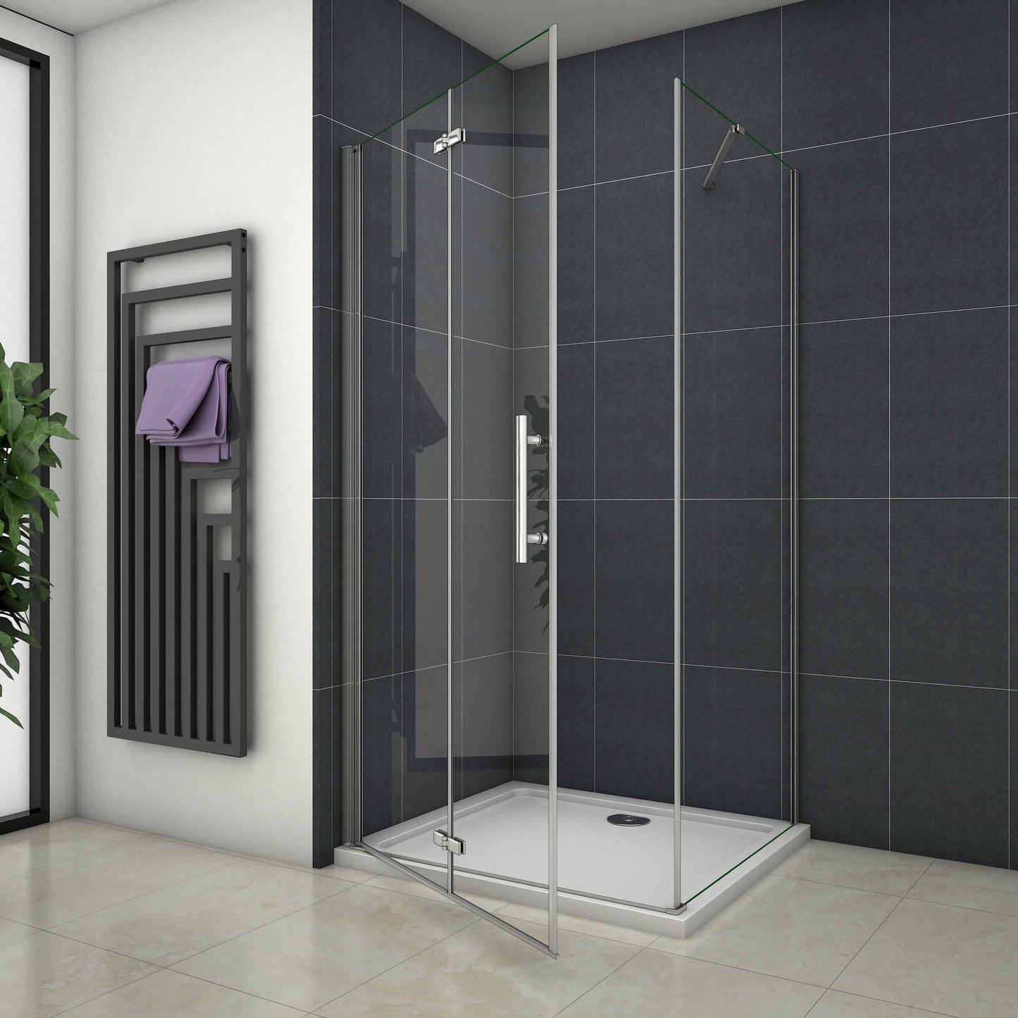 Sprchový kout s posuvnými dveřmi 70-100cm, boční stěna, 6mm NANO sklo, chrom, zalamovací dveře, bezpečnostní sklo, moderní design, leštěný hliník, nerez madlo, snadná údržba, sprchový box, koupelnový doplněk.