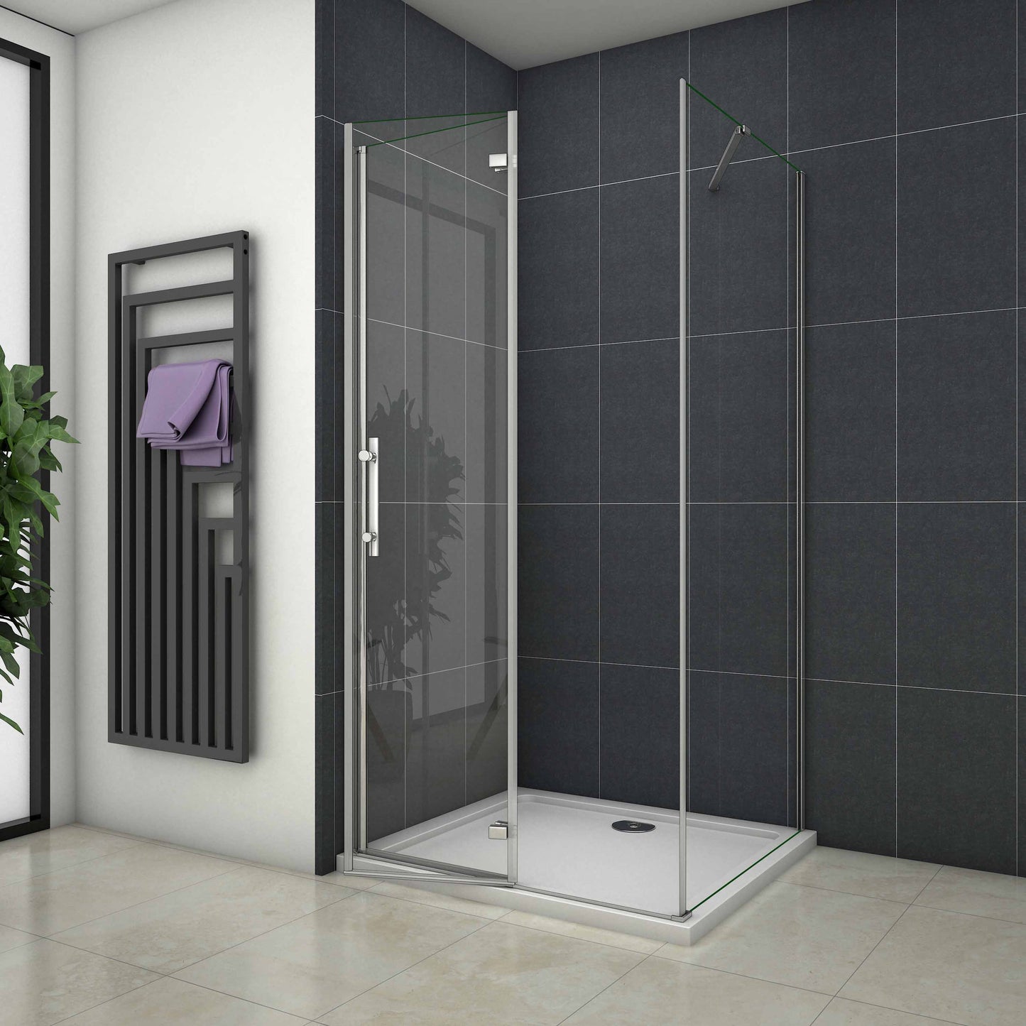 Sprchový kout s posuvnými dveřmi 70-100cm, boční stěna, 6mm NANO sklo, chrom, zalamovací dveře, bezpečnostní sklo, moderní design, leštěný hliník, nerez madlo, snadná údržba, sprchový box, koupelnový doplněk.