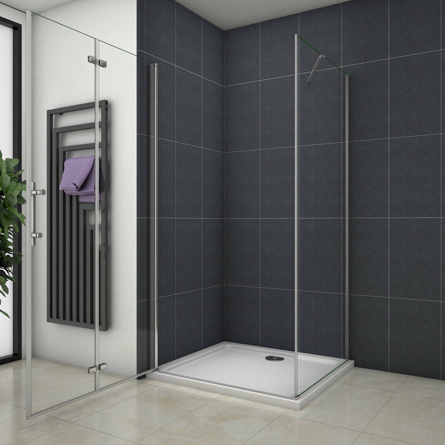 Sprchový kout s posuvnými dveřmi 70-100cm, boční stěna, 6mm NANO sklo, chrom, zalamovací dveře, bezpečnostní sklo, moderní design, leštěný hliník, nerez madlo, snadná údržba, sprchový box, koupelnový doplněk.