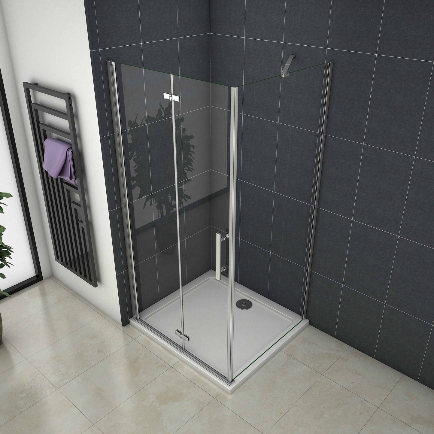 Sprchový kout s posuvnými dveřmi 70-100cm, boční stěna, 6mm NANO sklo, chrom, zalamovací dveře, bezpečnostní sklo, moderní design, leštěný hliník, nerez madlo, snadná údržba, sprchový box, koupelnový doplněk.