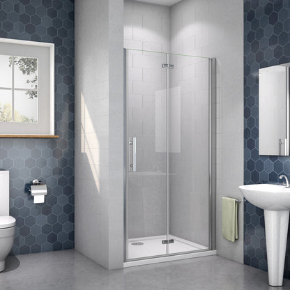 Zalamovací sprchové dveře s nano sklem EasyClean, šířka 70-120 cm, výška 185 cm. Bezpečnostní 6mm sklo, chromový hliníkový profil, nerezové madlo. Univerzální montáž (L/P) do sprchového koutu nebo niky.