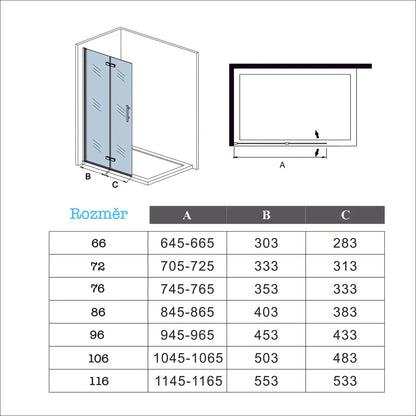 AICA Sprchový kout WALK IN HPK2E95 - moderní bezrámový sprchový box walk-in se sklápacími dveřmi z 6mm NANO skla. Chromový sprchový kout walk-in s nastavitelnou šířkou 66-116cm a výškou 195cm. Bezpečnostní skleněné dveře do sprchy s hliníkovým profilem a ergonomickým madlem. Walk-in sprchový prostor s lehkým čištěním pro moderní koupelny.