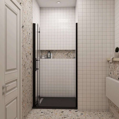 Moderní černé sprchové zalamovací dveře s 6mm nano sklem EasyClean - designový sprchový kout do niky, rozměry 70-120cm, výška 195cm, bezpečnostní ESG sklo, univerzální levopravá montáž, anticalc a snadná údržba, hliníkový profil odolný proti korozi