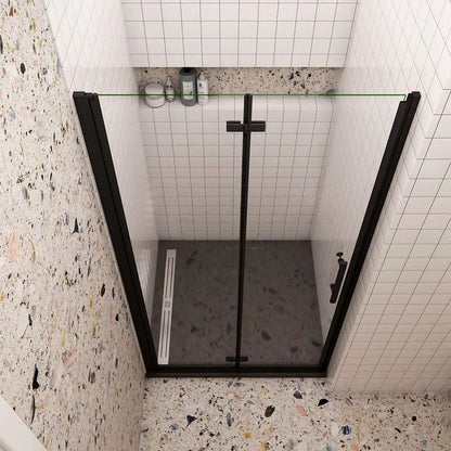 Moderní černé sprchové zalamovací dveře s 6mm nano sklem EasyClean - designový sprchový kout do niky, rozměry 70-120cm, výška 195cm, bezpečnostní ESG sklo, univerzální levopravá montáž, anticalc a snadná údržba, hliníkový profil odolný proti korozi