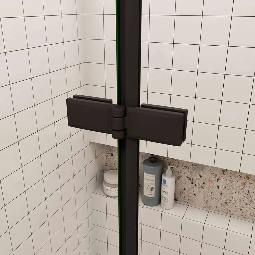 Moderní černé sprchové zalamovací dveře s 6mm nano sklem EasyClean - designový sprchový kout do niky, rozměry 70-120cm, výška 195cm, bezpečnostní ESG sklo, univerzální levopravá montáž, anticalc a snadná údržba, hliníkový profil odolný proti korozi