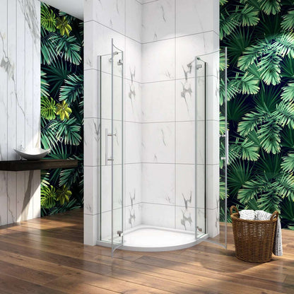 Čtvrtkruhový sprchový kout s NANO sklem EasyClean 80x80 a 90x90 cm – bezpečnostní 6mm ESG sklo, chromové madlo, hliníkové profily, rohová sprchová kabína, jednokřídlé dveře, moderní design do malé i velké koupelny