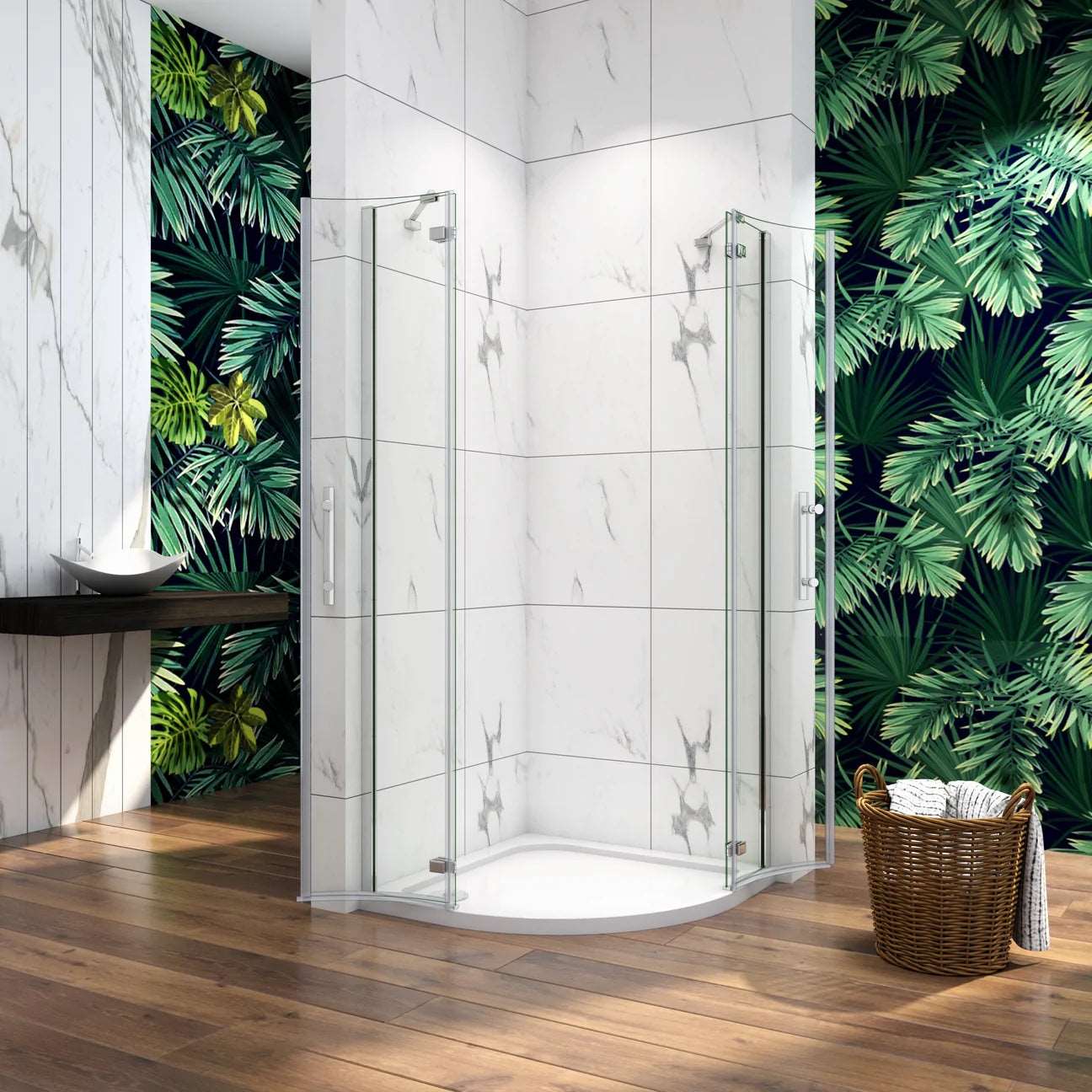 Čtvrtkruhový sprchový kout s NANO sklem EasyClean 80x80 a 90x90 cm – bezpečnostní 6mm ESG sklo, chromové madlo, hliníkové profily, rohová sprchová kabína, jednokřídlé dveře, moderní design do malé i velké koupelny