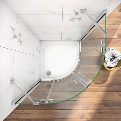 Čtvrtkruhový sprchový kout s NANO sklem EasyClean 80x80 a 90x90 cm – bezpečnostní 6mm ESG sklo, chromové madlo, hliníkové profily, rohová sprchová kabína, jednokřídlé dveře, moderní design do malé i velké koupelny