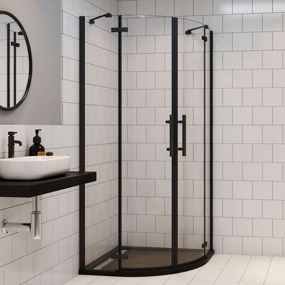 Čtvrtkruhový sprchový kout černé nano 6mm, moderní sprchová kabína s nano povrchem, černé sprchové dveře, hliníkový profil, nerez madlo, bezpečnostní sklo, rohový sprchový kout 80x80cm 90x90cm, luxusní sprchový box, odolný proti vodnímu kameni, snadná údržba, designová sprchová stěna