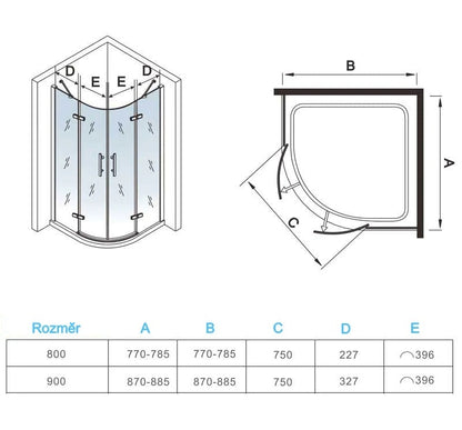 Čtvrtkruhový sprchový kout černé nano 6mm, moderní sprchová kabína s nano povrchem, černé sprchové dveře, hliníkový profil, nerez madlo, bezpečnostní sklo, rohový sprchový kout 80x80cm 90x90cm, luxusní sprchový box, odolný proti vodnímu kameni, snadná údržba, designová sprchová stěna