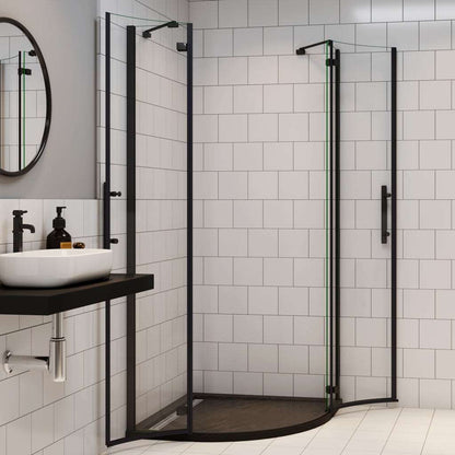 Čtvrtkruhový sprchový kout černé nano 6mm, moderní sprchová kabína s nano povrchem, černé sprchové dveře, hliníkový profil, nerez madlo, bezpečnostní sklo, rohový sprchový kout 80x80cm 90x90cm, luxusní sprchový box, odolný proti vodnímu kameni, snadná údržba, designová sprchová stěna
