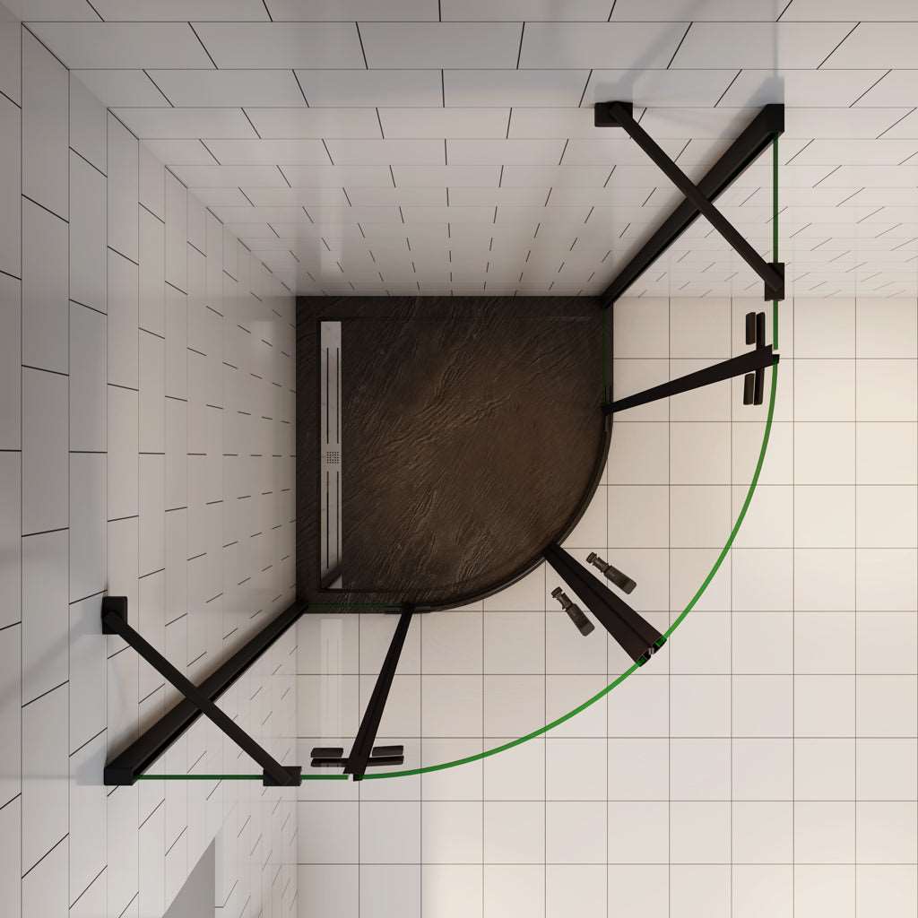 Čtvrtkruhový sprchový kout černé nano 6mm, moderní sprchová kabína s nano povrchem, černé sprchové dveře, hliníkový profil, nerez madlo, bezpečnostní sklo, rohový sprchový kout 80x80cm 90x90cm, luxusní sprchový box, odolný proti vodnímu kameni, snadná údržba, designová sprchová stěna