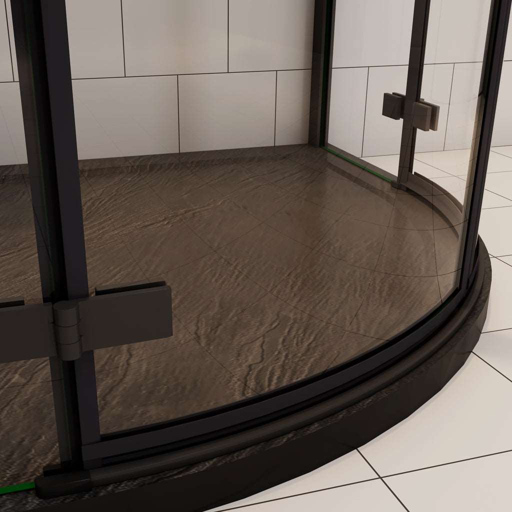 Čtvrtkruhový sprchový kout černé nano 6mm, moderní sprchová kabína s nano povrchem, černé sprchové dveře, hliníkový profil, nerez madlo, bezpečnostní sklo, rohový sprchový kout 80x80cm 90x90cm, luxusní sprchový box, odolný proti vodnímu kameni, snadná údržba, designová sprchová stěna