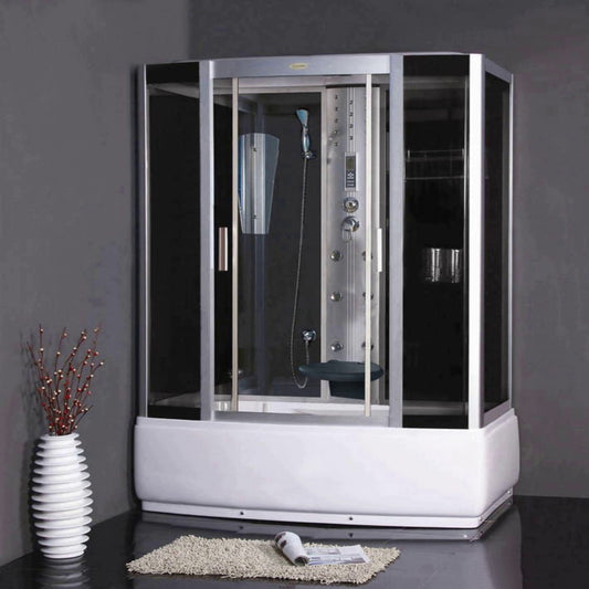 Masážní sprchový box trysky 150x85x225 cm – sprchový kout s 6 masážními tryskami, rádiem, ventilátorem, LED osvětlením a integrovaným sedátkem. Luxusní akrylátový box s posuvnými dveřmi a elektronickým ovládáním.