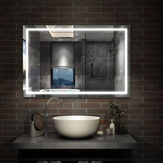 Vyhřívané LED zrcadlo do koupelny J130X - protizamlžovací zrcadlo s topnou fólií, studená bílá 6000K, hliníkový rám, montáž vertikálně/horizontální, velikosti 80x60 až 160x80 cm, energeticky úsporné IP67 LED osvětlení