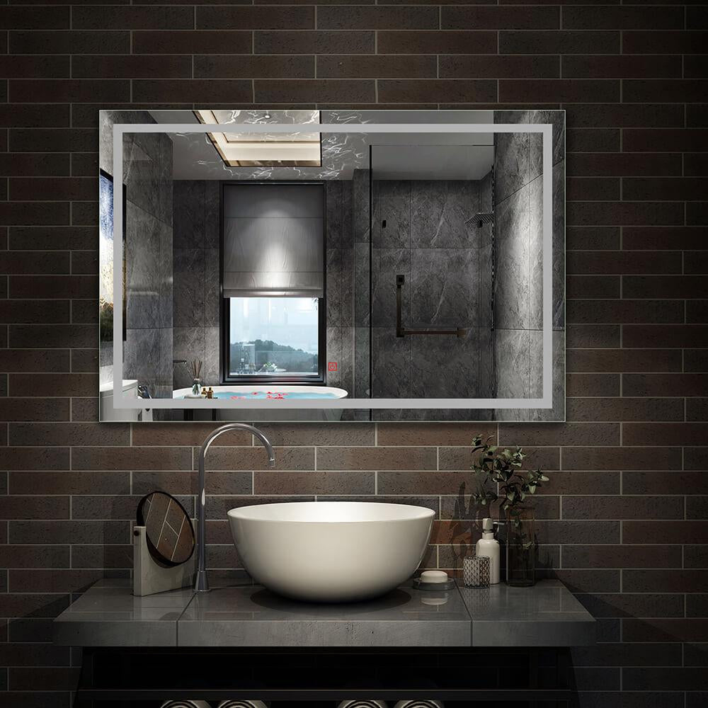 Vyhřívané LED zrcadlo do koupelny J130X - protizamlžovací zrcadlo s topnou fólií, studená bílá 6000K, hliníkový rám, montáž vertikálně/horizontální, velikosti 80x60 až 160x80 cm, energeticky úsporné IP67 LED osvětlení