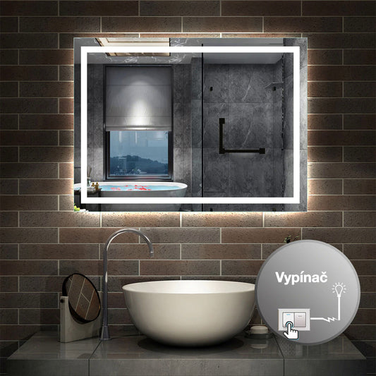 Vyhřívané LED zrcadlo AICA J26XXV do koupelny s protizamlžovací funkcí a energeticky úsporným osvětlením. Moderní designové zrcadlo s vyhříváním zabraňujícím zamlžení, vybavené jasnými LED pásky s barevnou teplotou 6000K (studená bílá), které poskytují perfektní osvětlení pro líčení nebo holení. Odolné zrcadlo s hliníkovým rámem a bezpečnostním sklem, vhodné do vlhkého prostředí koupelen. Zadní topná fólie efektivně eliminuje zamlžování i při horké sprše, zatímco voděodolné LED osvětlení IP67 zajišťuje dlou