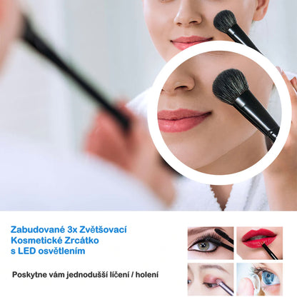 Vyhřívané LED zrcadlo do koupelny AICA JHD140XTML s protizamlžováním – moderní dotykové zrcadlo s 3 barvami světla (teplá, neutrální, studená bílá), digitálními hodinami a kosmetickým zvětšením. Rozměry 80-160 cm, hliníkový rám, HD sklo, ideální do sprchy nebo koupelny.