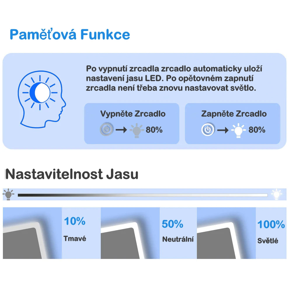 Vyhřívané LED zrcadlo do koupelny AICA JHD140XTML s protizamlžováním – moderní dotykové zrcadlo s 3 barvami světla (teplá, neutrální, studená bílá), digitálními hodinami a kosmetickým zvětšením. Rozměry 80-160 cm, hliníkový rám, HD sklo, ideální do sprchy nebo koupelny.
