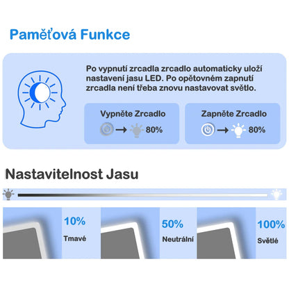 Vyhřívané LED zrcadlo do koupelny AICA JHD140XTML s protizamlžováním – moderní dotykové zrcadlo s 3 barvami světla (teplá, neutrální, studená bílá), digitálními hodinami a kosmetickým zvětšením. Rozměry 80-160 cm, hliníkový rám, HD sklo, ideální do sprchy nebo koupelny.