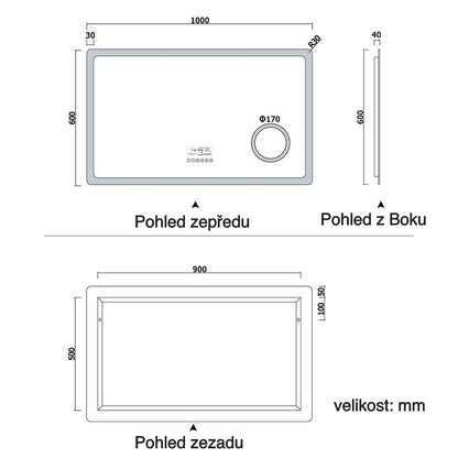Vyhřívané LED zrcadlo do koupelny AICA s Bluetooth a proti zamlžování - moderní koupelnové zrcadlo s topnou fólií, dotykovým ovládáním a 2 barvami LED osvětlení (teplá bílá 2700K/studená bílá 6500K). Designové protizamlžovací zrcadlo s digitálními hodinami, 3x zvětšeným kosmetickým zrcátkem a hliníkovým rámem. Rozměry 80-160 cm pro všechny koupelny.
