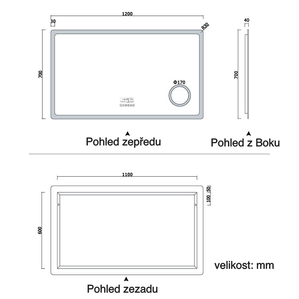 Vyhřívané LED zrcadlo do koupelny AICA s Bluetooth a proti zamlžování - moderní koupelnové zrcadlo s topnou fólií, dotykovým ovládáním a 2 barvami LED osvětlení (teplá bílá 2700K/studená bílá 6500K). Designové protizamlžovací zrcadlo s digitálními hodinami, 3x zvětšeným kosmetickým zrcátkem a hliníkovým rámem. Rozměry 80-160 cm pro všechny koupelny.