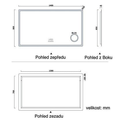 Vyhřívané LED zrcadlo do koupelny AICA s Bluetooth a proti zamlžování - moderní koupelnové zrcadlo s topnou fólií, dotykovým ovládáním a 2 barvami LED osvětlení (teplá bílá 2700K/studená bílá 6500K). Designové protizamlžovací zrcadlo s digitálními hodinami, 3x zvětšeným kosmetickým zrcátkem a hliníkovým rámem. Rozměry 80-160 cm pro všechny koupelny.