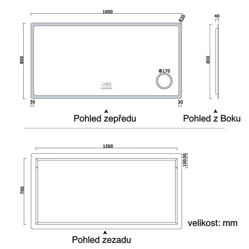 Vyhřívané LED zrcadlo do koupelny AICA s Bluetooth a proti zamlžování - moderní koupelnové zrcadlo s topnou fólií, dotykovým ovládáním a 2 barvami LED osvětlení (teplá bílá 2700K/studená bílá 6500K). Designové protizamlžovací zrcadlo s digitálními hodinami, 3x zvětšeným kosmetickým zrcátkem a hliníkovým rámem. Rozměry 80-160 cm pro všechny koupelny.
