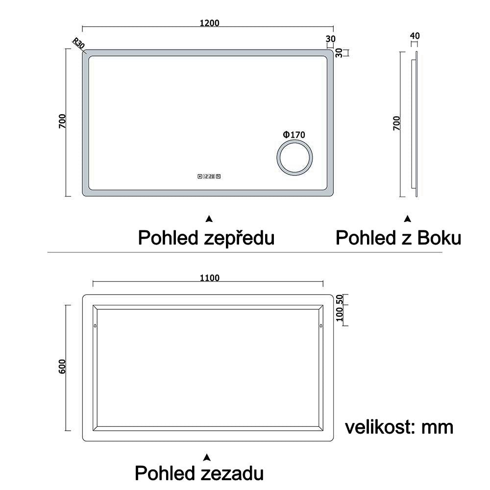 AICA multifunkční koupelnové zrcadlo JHD150XTM s vyhříváním - dotykové LED zrcadlo 80-160 cm s hodinami, 3x zvětšením a anti-fog funkcí - moderní nástěnné zrcadlo do koupelny s nastavitelným osvětlením (teplá/studená bílá)