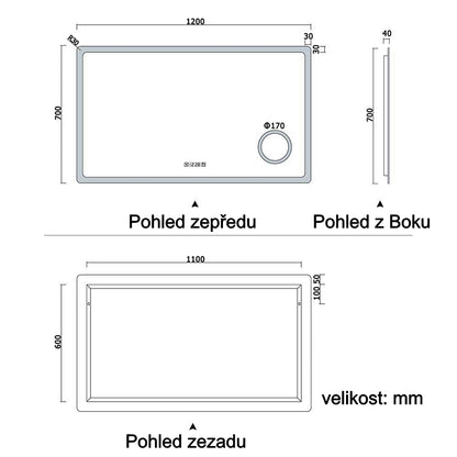 AICA multifunkční koupelnové zrcadlo JHD150XTM s vyhříváním - dotykové LED zrcadlo 80-160 cm s hodinami, 3x zvětšením a anti-fog funkcí - moderní nástěnné zrcadlo do koupelny s nastavitelným osvětlením (teplá/studená bílá)