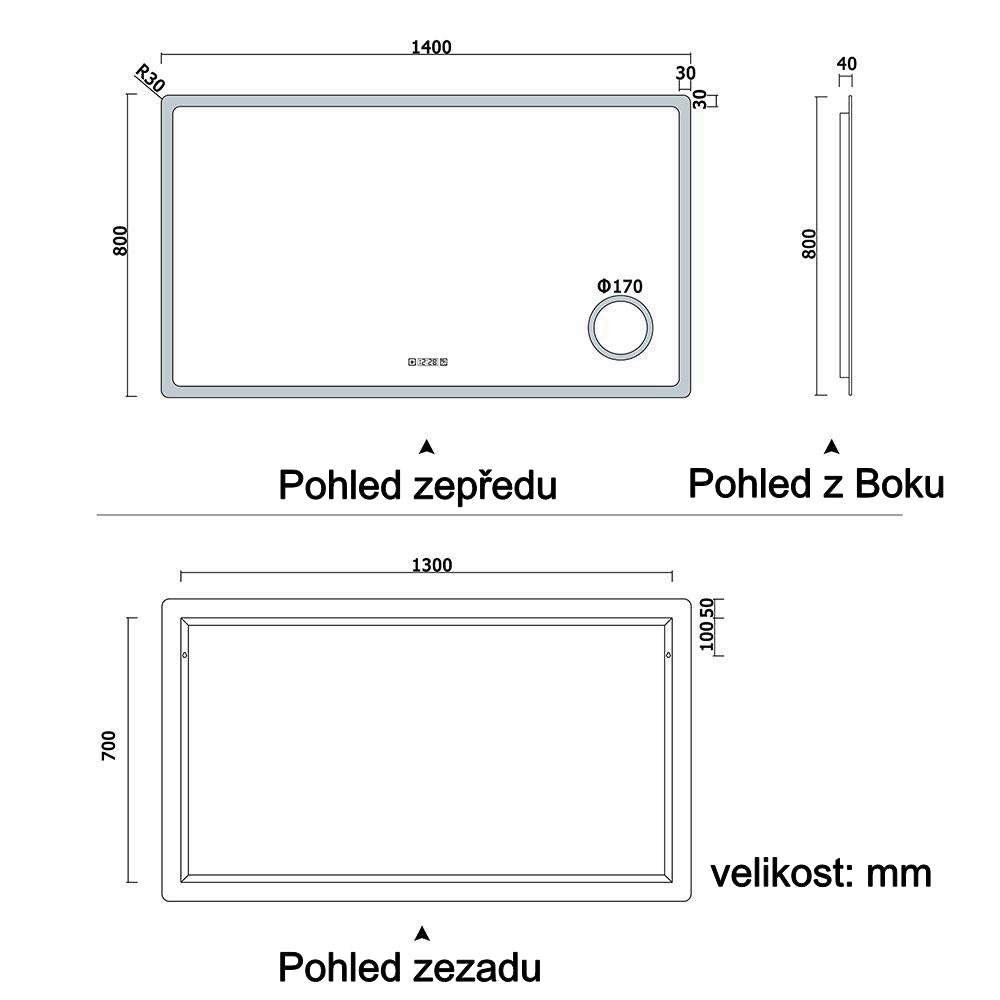 AICA multifunkční koupelnové zrcadlo JHD150XTM s vyhříváním - dotykové LED zrcadlo 80-160 cm s hodinami, 3x zvětšením a anti-fog funkcí - moderní nástěnné zrcadlo do koupelny s nastavitelným osvětlením (teplá/studená bílá)